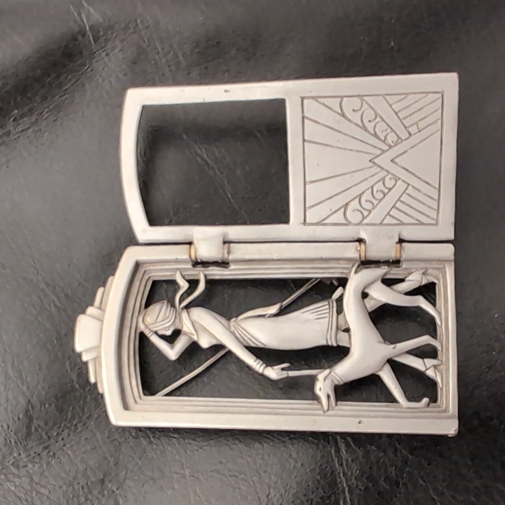 J.J Jonette Rare Collectible Pewter Hinged Brooch Lady Walking Greyhound - Picture 3 of 4